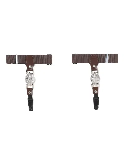 Toga Leather-trimmed Logo-plaque Sock Garters In Brown