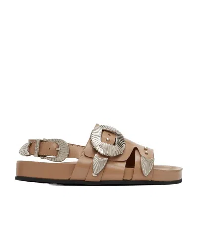 Toga Logo Flat-soled Sandals In Brown