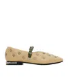 Toga Beige & Khaki Mary Jane Ballerina Flats In Nude