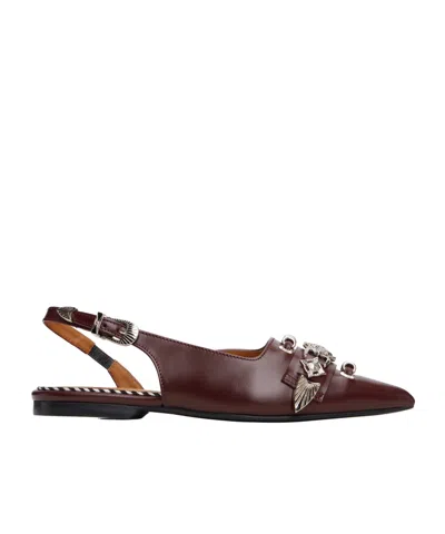 Toga Metal Belt Flats In Brown