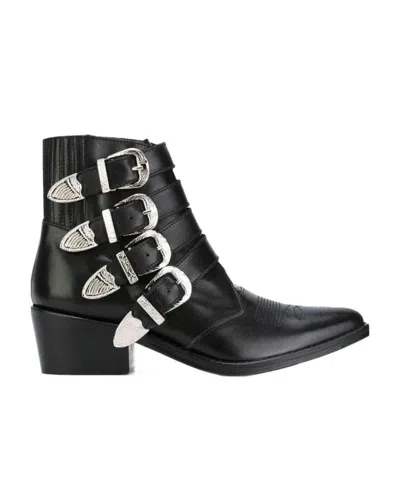 Toga Metal Buckle Pointy Boots In Black