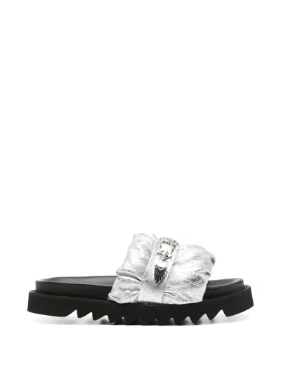 Toga Open-toe Embellished Leather Sandals In Gray