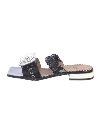 Pre-owned Toga Patent Leather Slides In Black