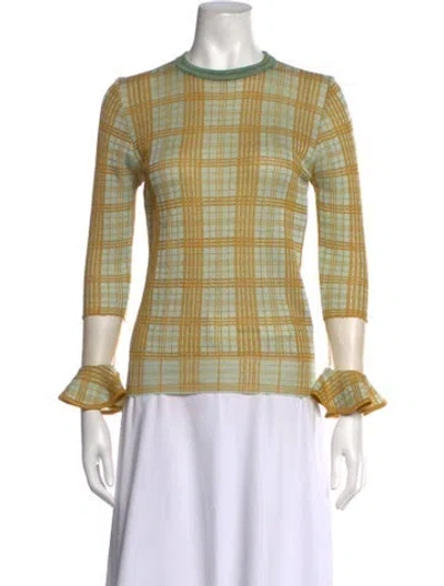 Pre-owned Toga Plaid Print Crew Neck Top In Green