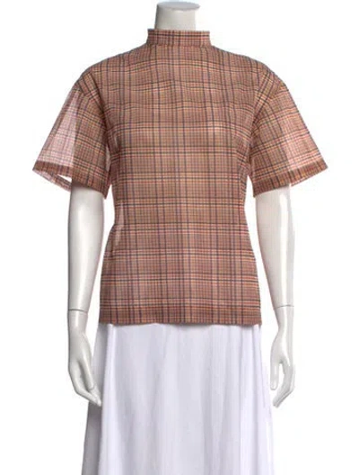 Pre-owned Toga Plaid Print Mock Neck Top In Multi