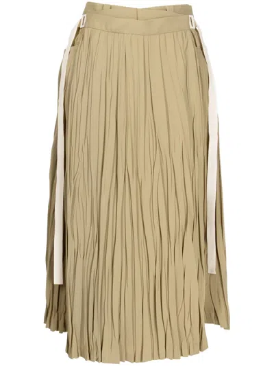 Toga Pleated Wrap Midi Skirt In Green