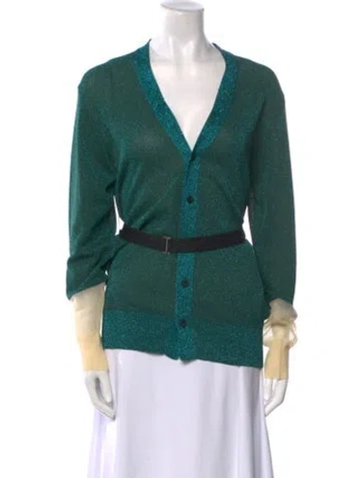 Pre-owned Toga Printed V-neck Sweater In Green