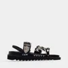 Toga Sandales Plates En Cuir Noir Avec Détails Métallisés In Black