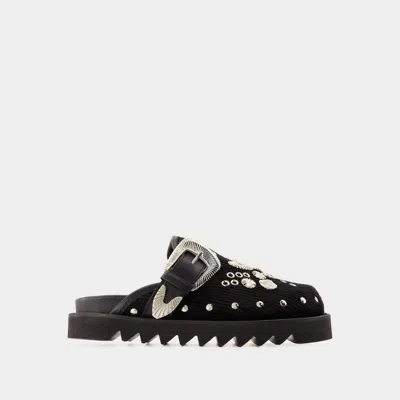 Toga Studded Faux-fur Mules In Black