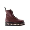Toga Stud-embellished Leather Boots In Burgundy