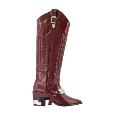 Toga Pulla Embroidered Leather Boot In Burgundy