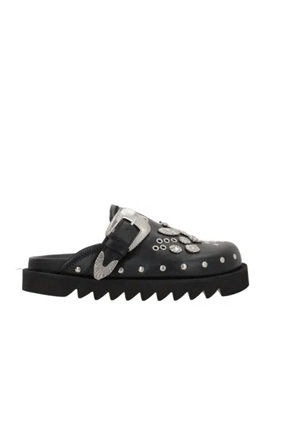 Toga Studded Leather Mules In Black