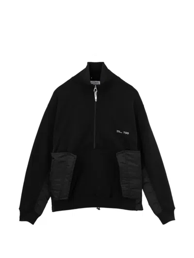 Toga Quarter-zip Panelled Sweater In Black