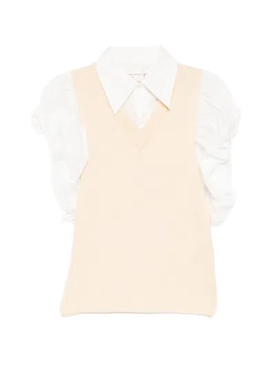 Toga Roll-sleeves Knitted Top In Pink