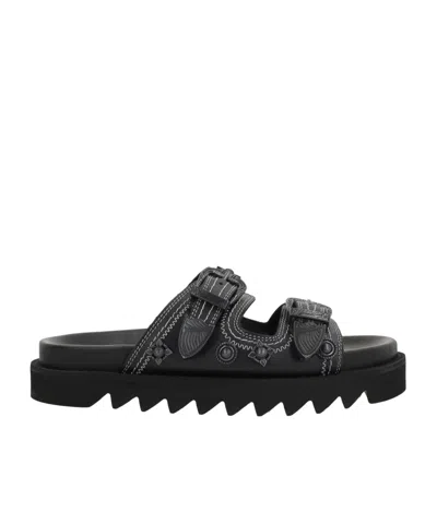 Toga Round-toe Flat Sandals In Black