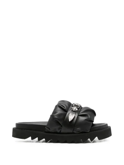 Toga Ruched Metal-embellished Sandals In Black