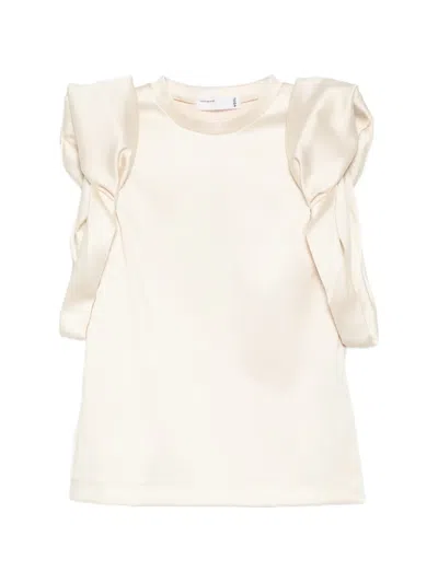 Toga Satin Roll-sleeves Top In Neutral