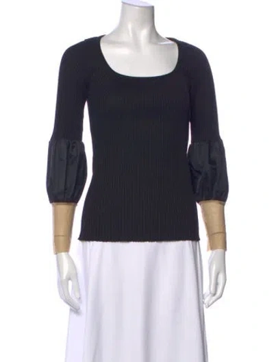 Pre-owned Toga Scoop Neck Three-quarter Sleeve Top In Black/neutrals