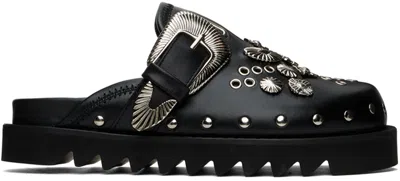 Toga Ssense Exclusive Black Eyelet Metal Sabot Loafers In Aj1058 Black