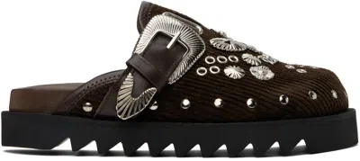 Toga Ssense Exclusive Brown Eyelet Metal Sabot Loafers In Black