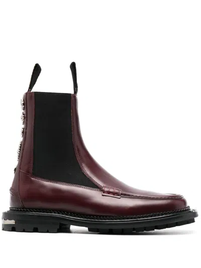 Toga Stud-embellished Leather Ankle Boots In Red