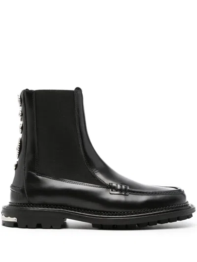 Toga Stud-embellished Leather Ankle Boots In Black Polido