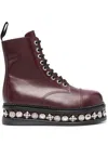 Toga Stud-embellished Leather Boots In Burgundy