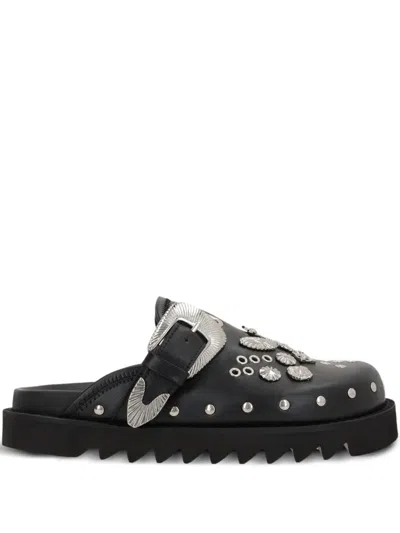 Toga Ssense Exclusive Black Eyelet Metal Sabot Loafers In Aj1058 Black