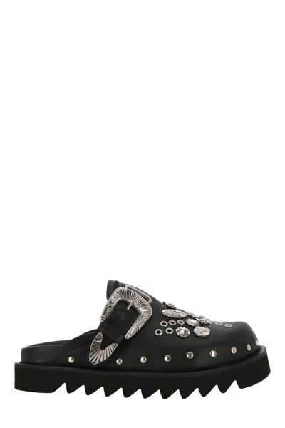 Toga Studded Leather Mules In Black