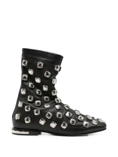 Toga Stud-embellished Leather Boots In Black