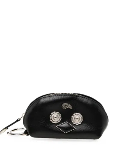 Toga Stud-embellished Leather Coin Purse In Black