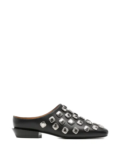Toga Stud-embellished Leather Mules In Black