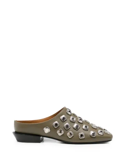 Toga Stud-embellished Leather Mules In Green