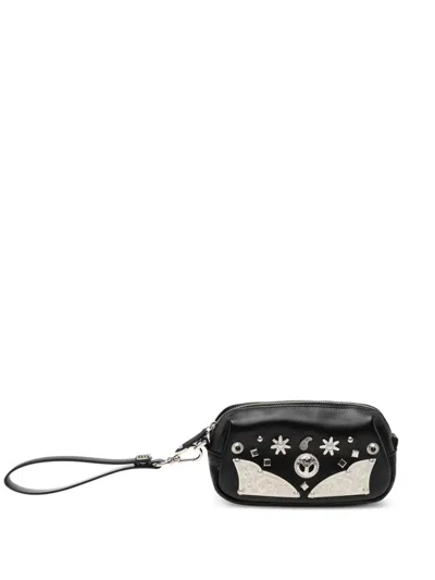 Toga Stud-embellished Leather Wallet In Black