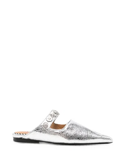 Toga Stud-embellished Pointed-toe Mules In Silver