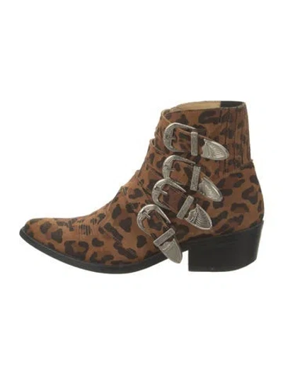 Pre-owned Toga Suede Animal Print Western Boots In Multi