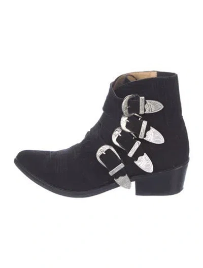 Pre-owned Toga Suede Embroidered Accent Moto Boots In Black