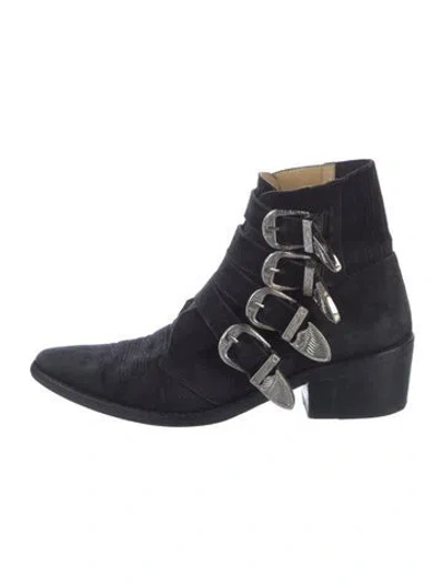 Pre-owned Toga Suede Embroidered Accent Western Boots In Blue