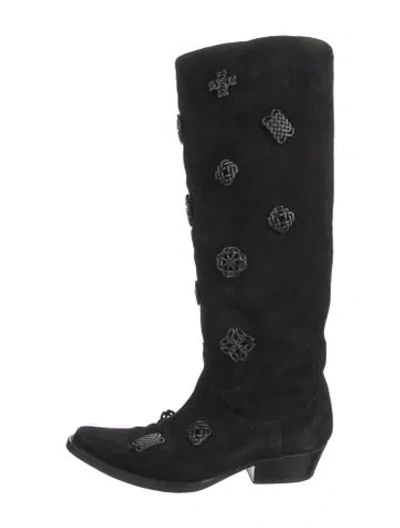 Pre-owned Toga Suede Graphic Print Boots In Black