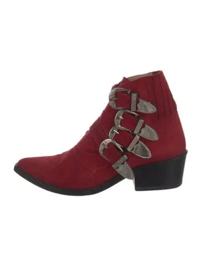 Pre-owned Toga Suede Moto Boots In Red