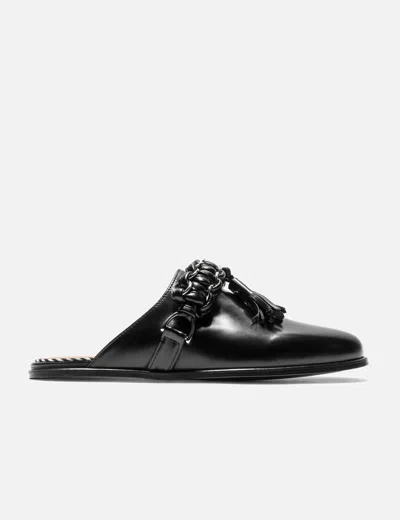 Toga Chain Tassel Leather Slide Loafers – Black Polido