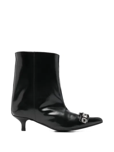 Toga Toe-embellishment Pointed-toe Leather Boots In Black