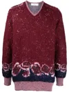 Toga V-neck Patterned Intarsia-knit Sweater In Rot