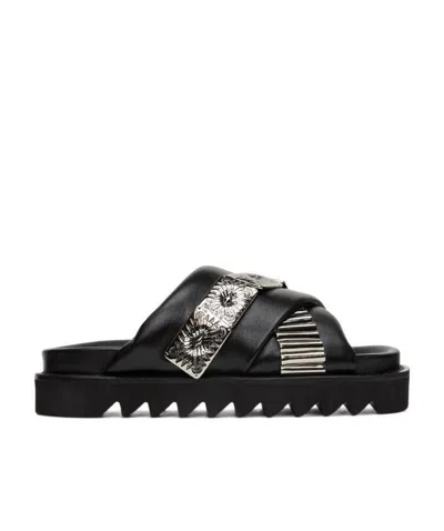 Toga Virilis Black Cross-strap Sandals