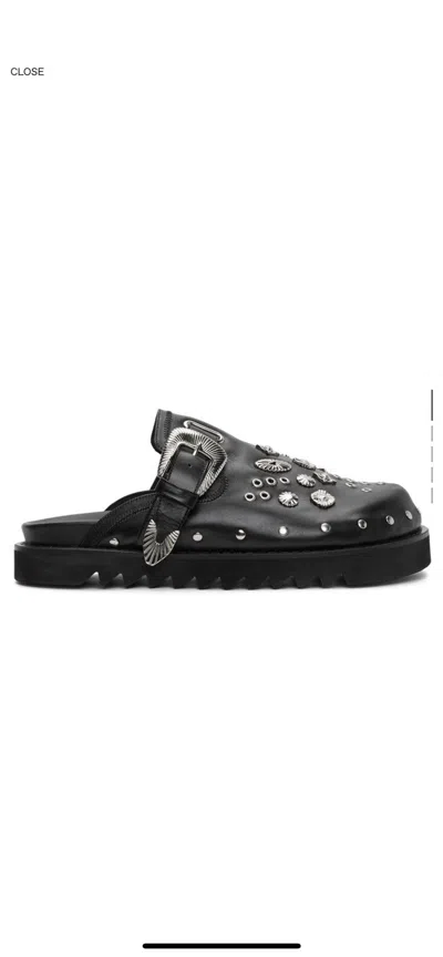 Pre-owned Toga Virilis Black Leather Studded Clogs Shoes