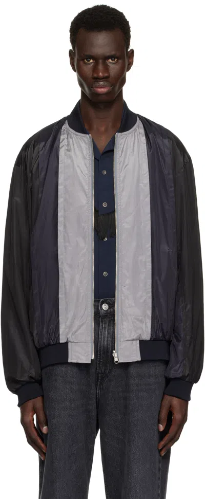 Toga Virilis Black Polyester Cotton Taffeta Reversible Bomber Jacket