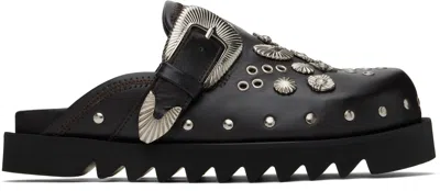 Toga Virilis Brown Eyelet Metal Sabot Loafers In Dark Brown Leather