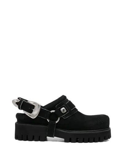 Toga Virilis Buckle Strap Leather Mules In Black