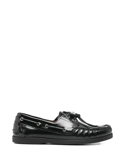 Toga Virilis Embellished Leather Boat Shoes In Black