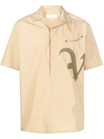 Toga Virilis Embroidered-detail Short-sleeve Shirt In Brown